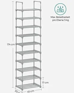 Stojak Na Buty, 10-Poziomowy Metalowy Organizator Buta