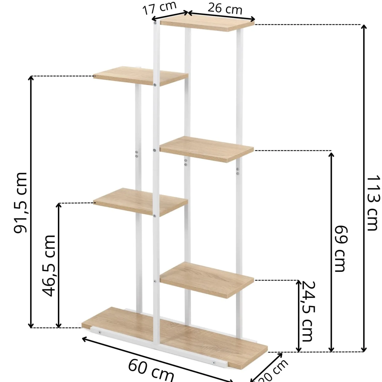 Stojak na kwiaty 113 cm kwietnik metalowy z 6 półkami loft wielopoziomowy