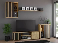 Stojąca szafka z lamelami dąb craft + czarny - Matica