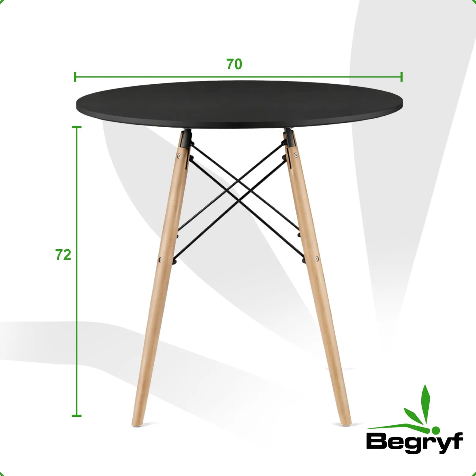 Stół okrągły czarny 70 cm skandynawski drewniane nogi do kuchni BEGRYF