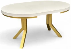 Stół okrągły rozkładany Ø110/210 BIAŁY + zlote nogi SLIM + maskownica