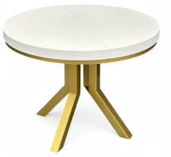 Stół okrągły rozkładany Ø110/210 BIAŁY + zlote nogi SLIM + maskownica