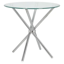 STÓŁ OKRĄGŁY Ufo 80 cm transparentny/chrom SZKLANY BLAT