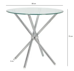 STÓŁ OKRĄGŁY Ufo 80 cm transparentny/chrom SZKLANY BLAT
