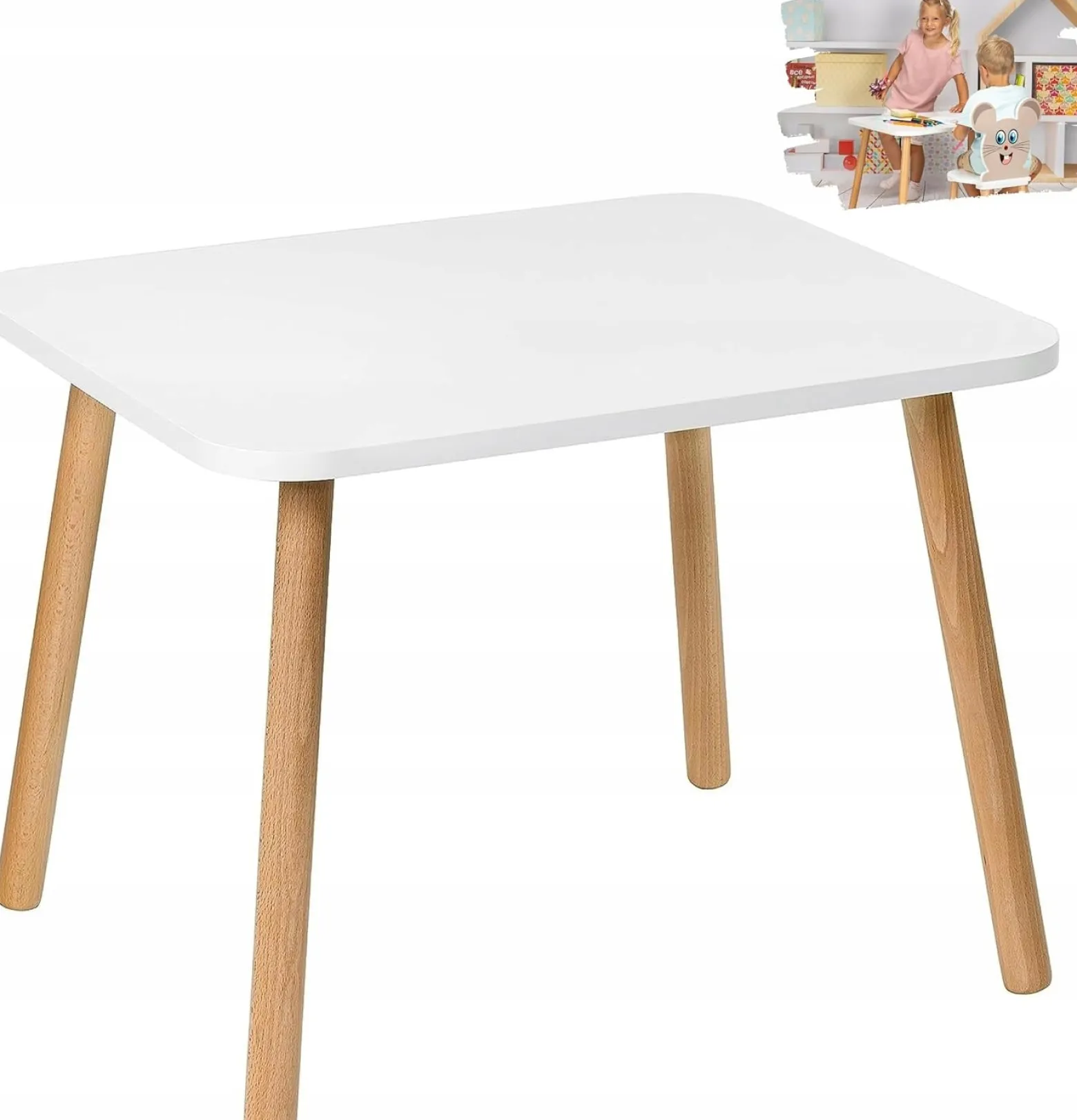Stolik 50/60 cm i dwa krzesełka królik kokarda