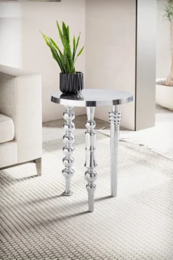 Stolik boczny FineBuy metalowy srebrny