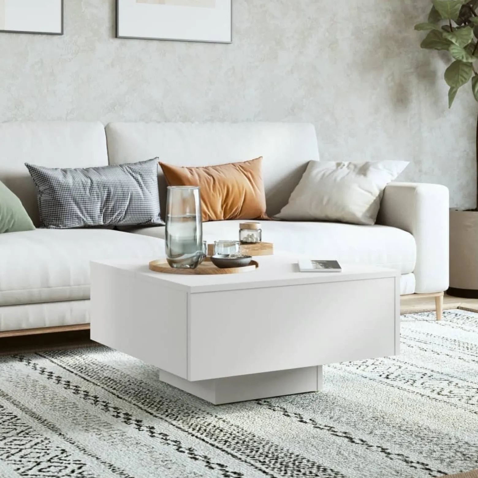 Stolik Kawowy Ława Stół Biały 60x60x31.5 Do Salonu Do Pokoju