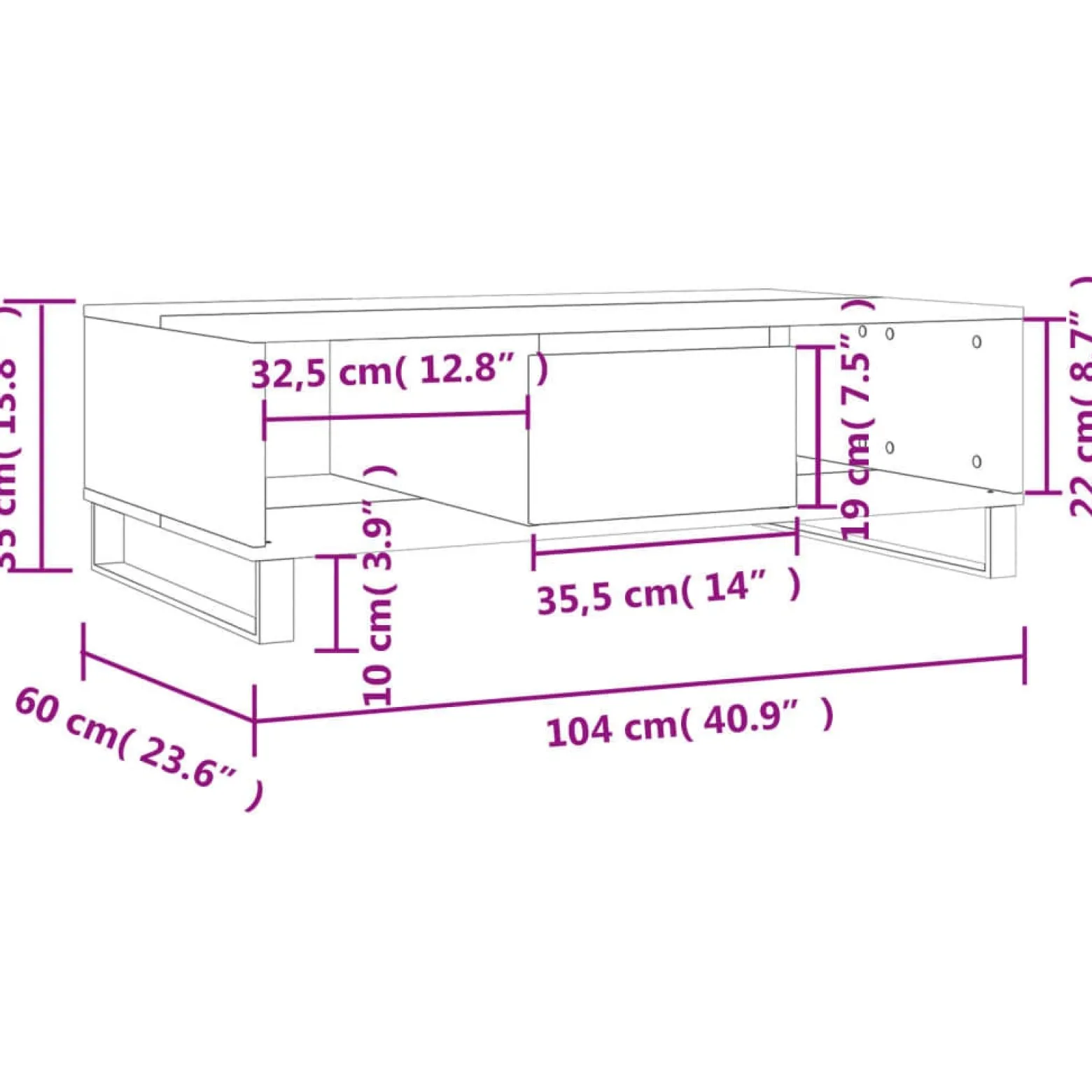 Stolik Kawowy Ława Stół Brązowy 104x60x35 Przegrody Do Salonu Do Pokoju