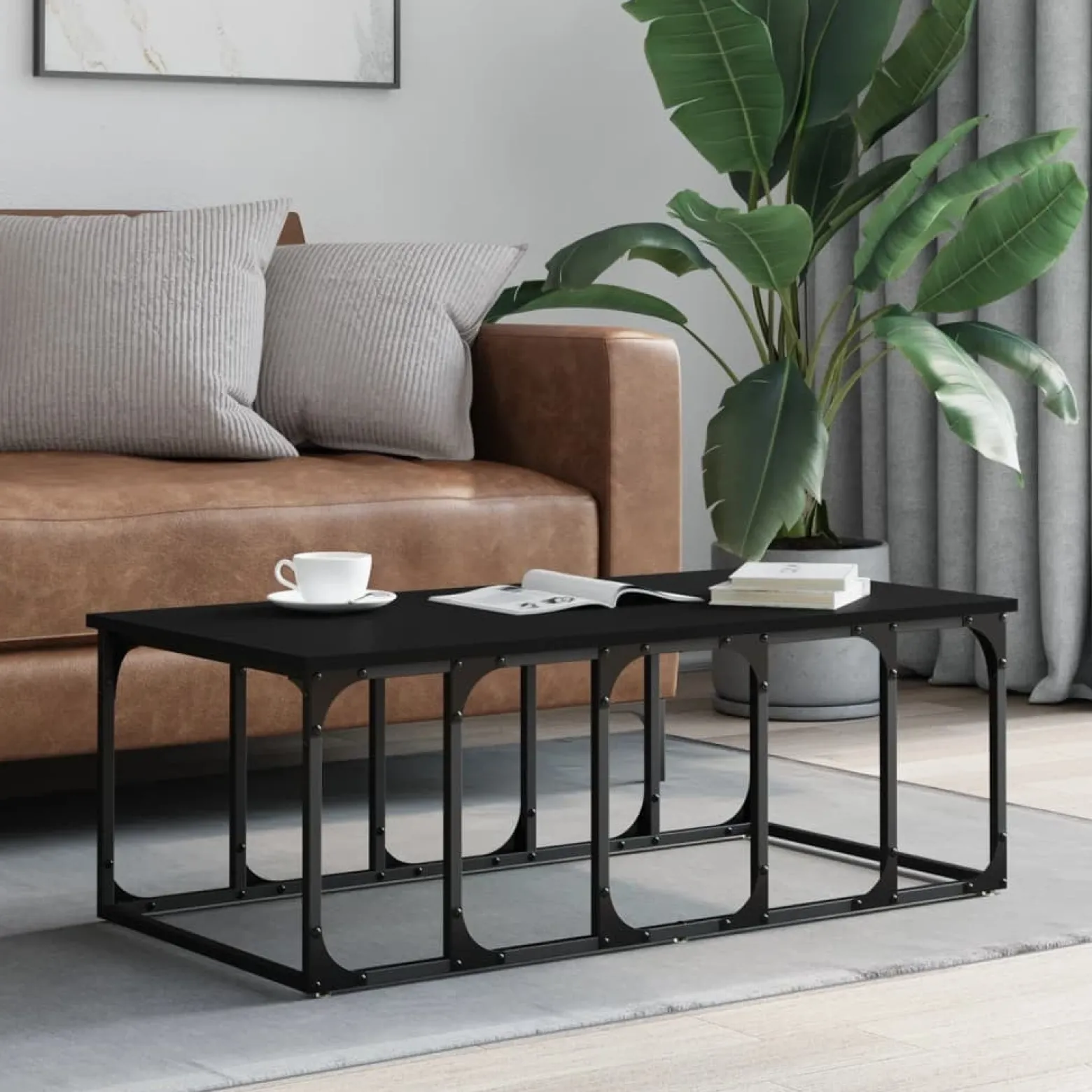 Stolik Kawowy Ława Stół Czarny 100x50x35.5 Do Salonu Do Pokoju