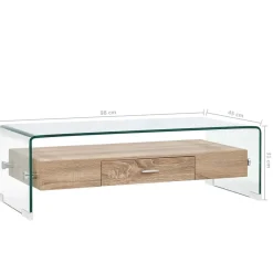 Stolik Kawowy Ława Stół Przezroczysty Szklany 98x45x31 Półka Szuflady