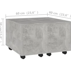 Stolik Kawowy Ława Stół Szary 60x60x38 Kółka Wewnętrzna Przegroda