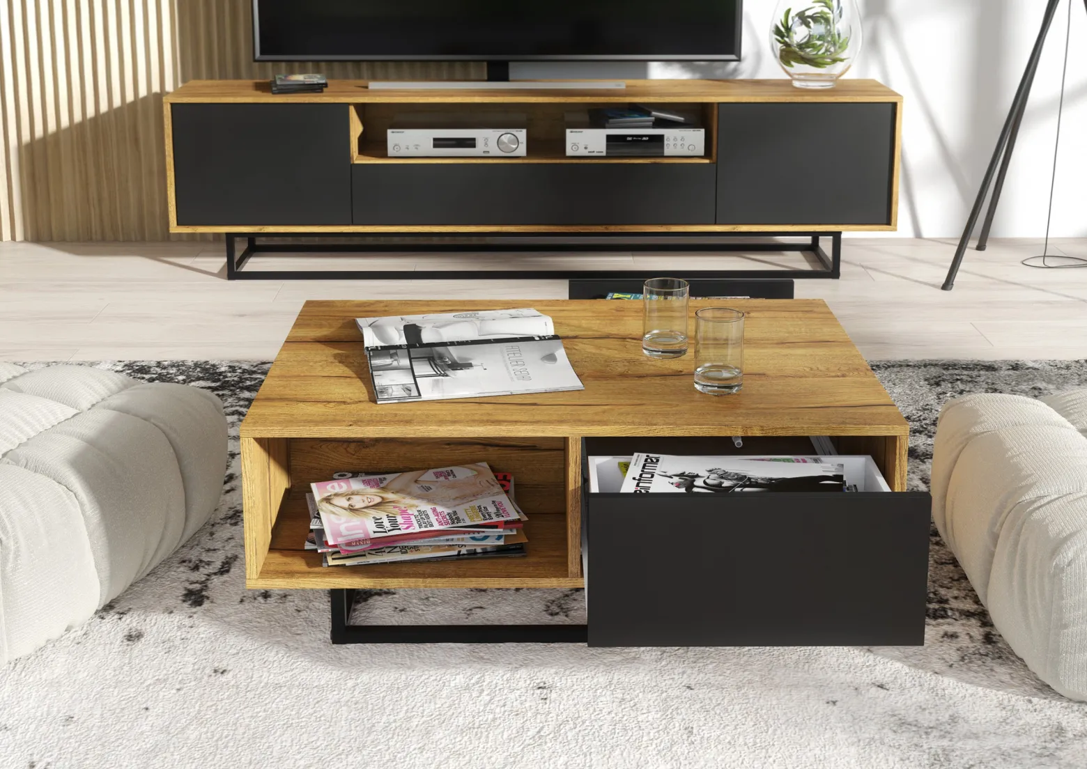 Stolik Kawowy 90cm Loft ONE FURNITURE - Laminat Dębowy