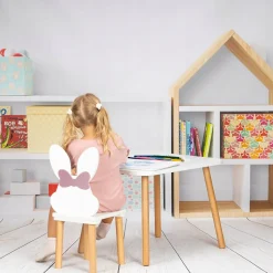 Stolik 50/60 cm i dwa krzesełka królik kokarda