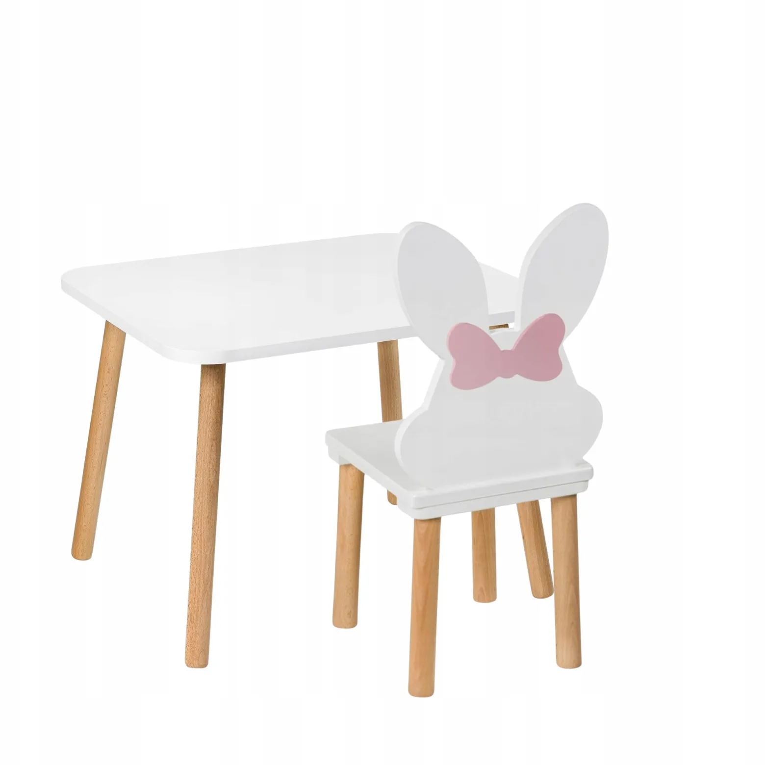 Stolik 50/60 cm i dwa krzesełka królik kokarda