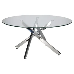 STOLIK KAWOWY Amber okrągły 90cm SZKŁO HARTOWANE nogi chrom