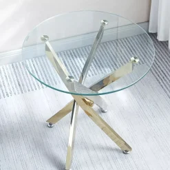 STOLIK KAWOWY Amber okrągły 60 cm SZKLANY złote nogi