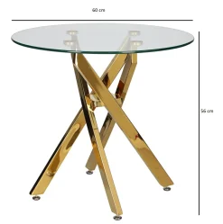 STOLIK KAWOWY Amber okrągły 60 cm SZKLANY złote nogi
