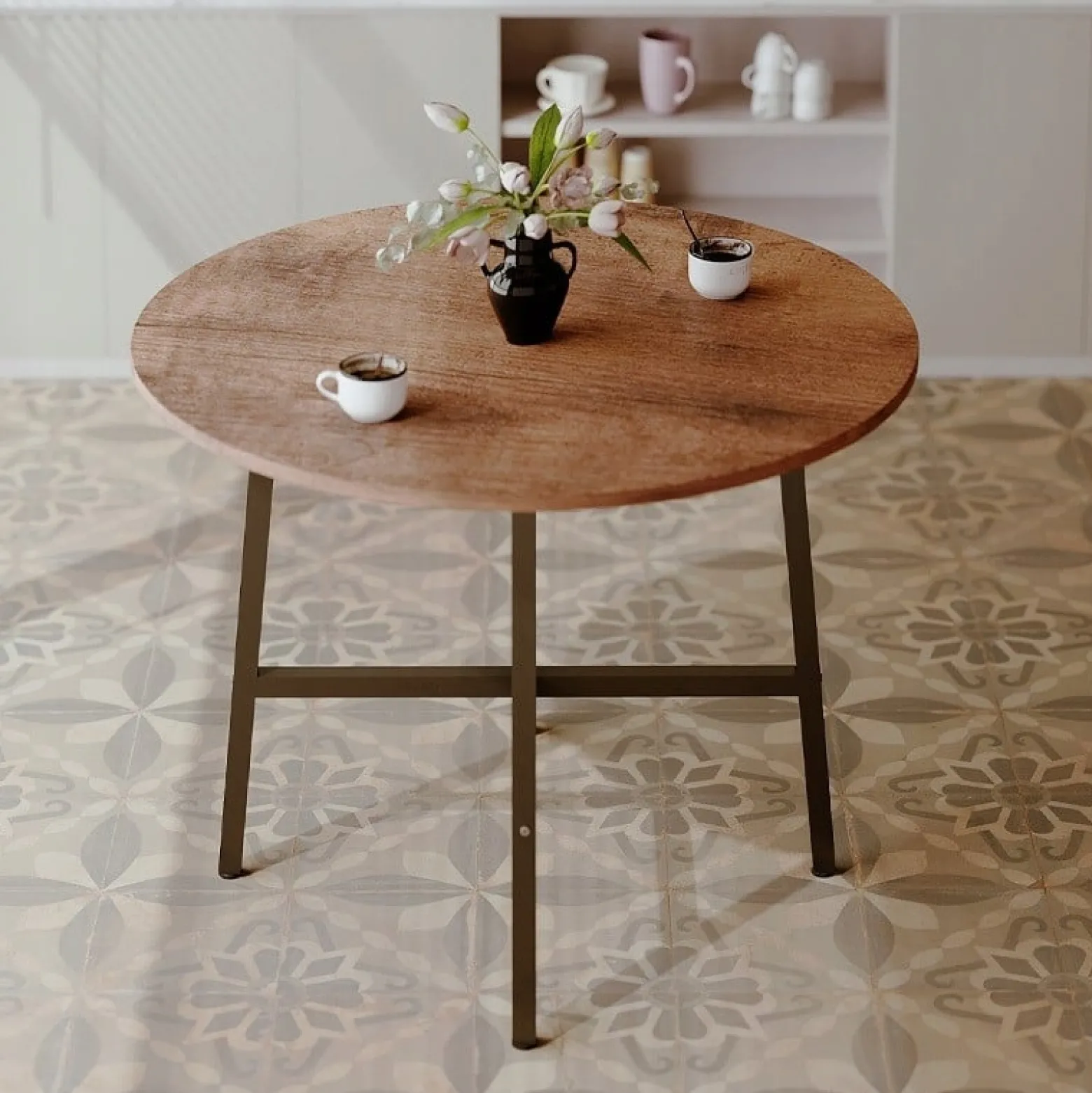 Stolik kawowy ława industrialny okrągły do salonu retro brąz loft vintage