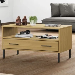 Stolik Kawowy Ława Stół Brązowy Drewniany 85x50x45 Szuflady Do Salonu