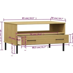 Stolik Kawowy Ława Stół Brązowy Drewniany 85x50x45 Szuflady Do Salonu