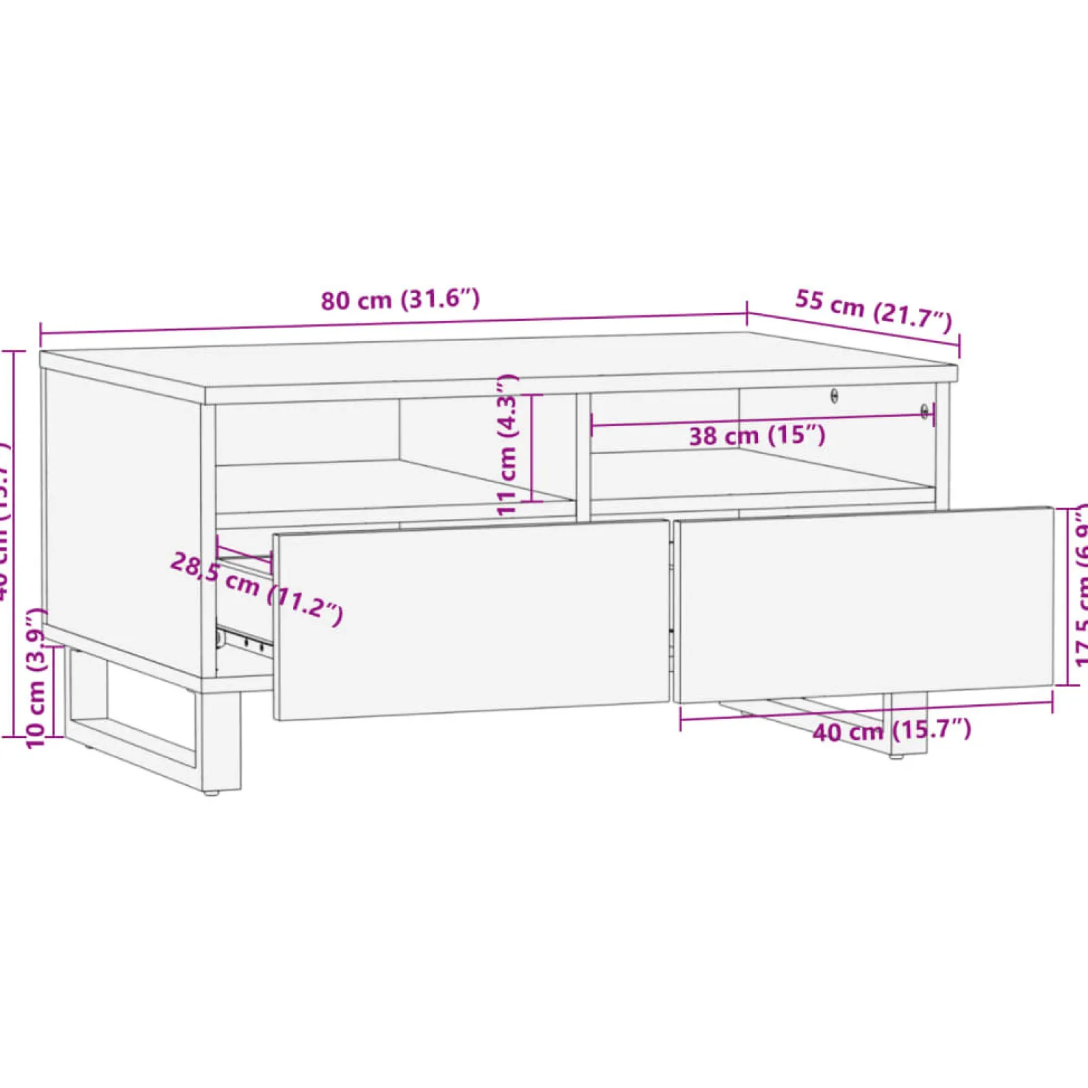 Stolik Kawowy Ława Stół Brązowy Drewniany 80x55x40 Szuflady Do Salonu
