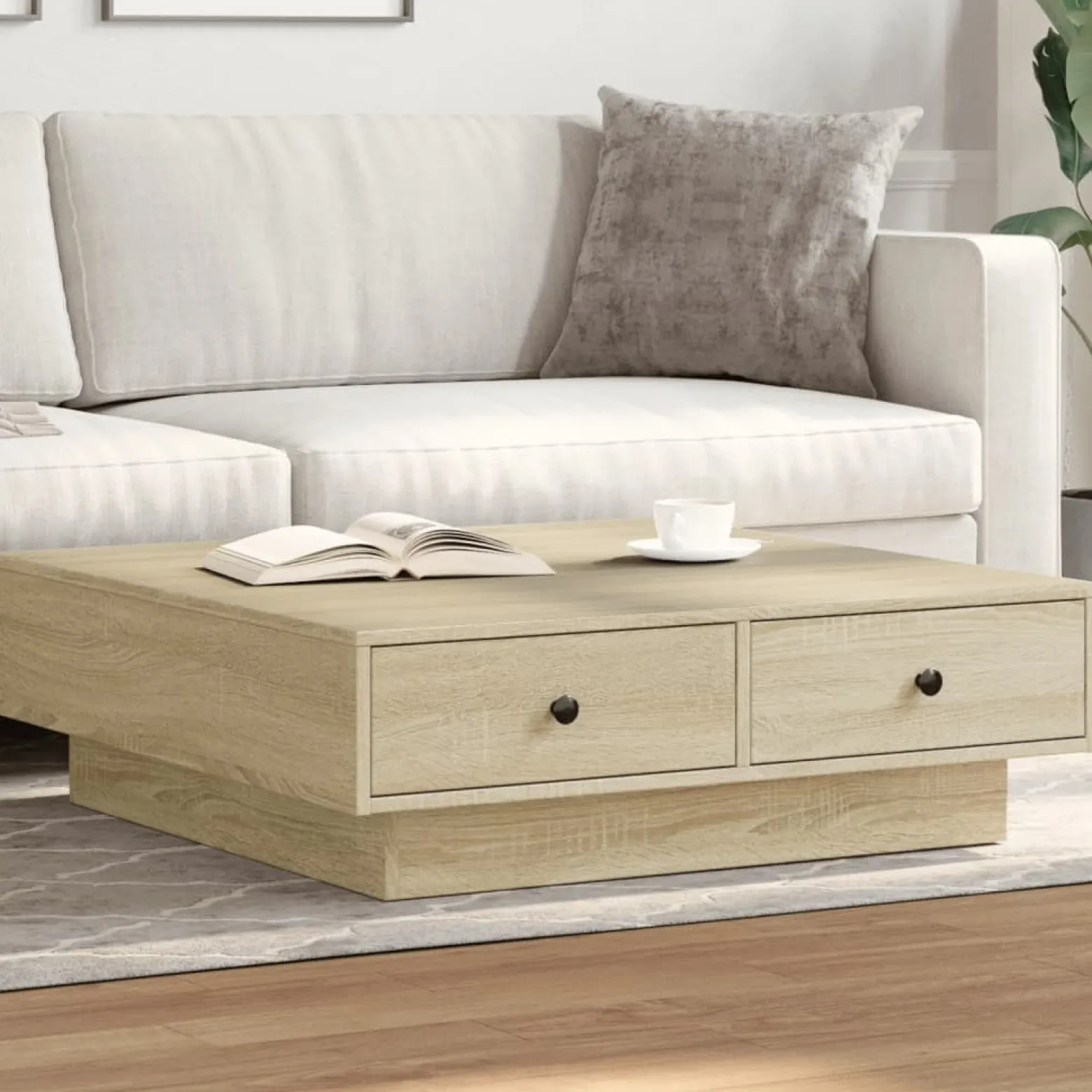 Stolik Kawowy Ława Stół Brązowy 90x90x28 Do Salonu Do Pokoju