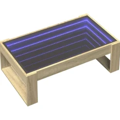 Stolik Kawowy Ława Stół Brązowy 90x53x30 Oświetlenie Led Do Salonu