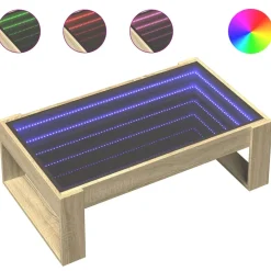 Stolik Kawowy Ława Stół Brązowy 90x53x30 Oświetlenie Led Do Salonu