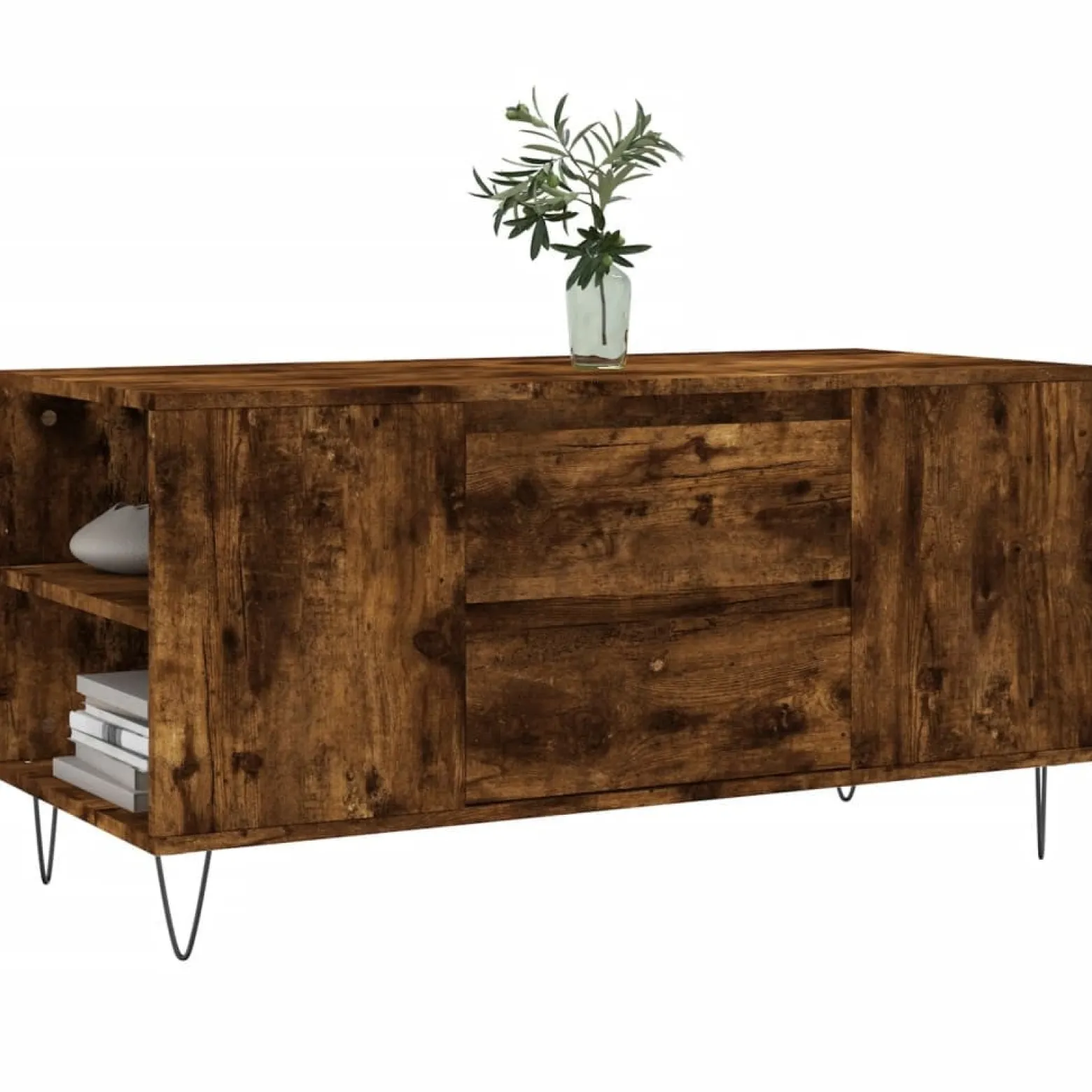 Stolik Kawowy Ława Stół Brązowy 102x44.5x50 Szuflady Przegrody Do Salonu