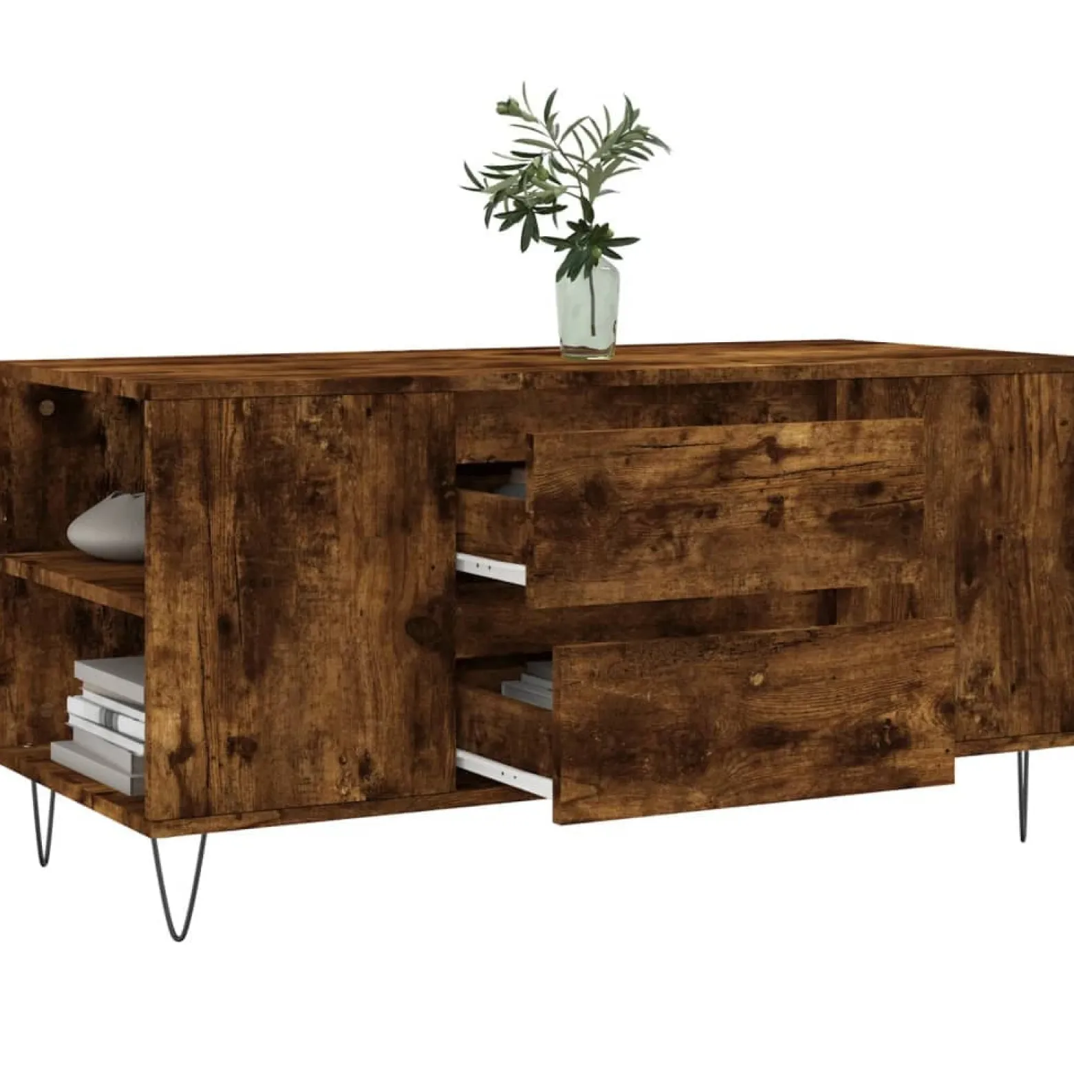 Stolik Kawowy Ława Stół Brązowy 102x44.5x50 Szuflady Przegrody Do Salonu