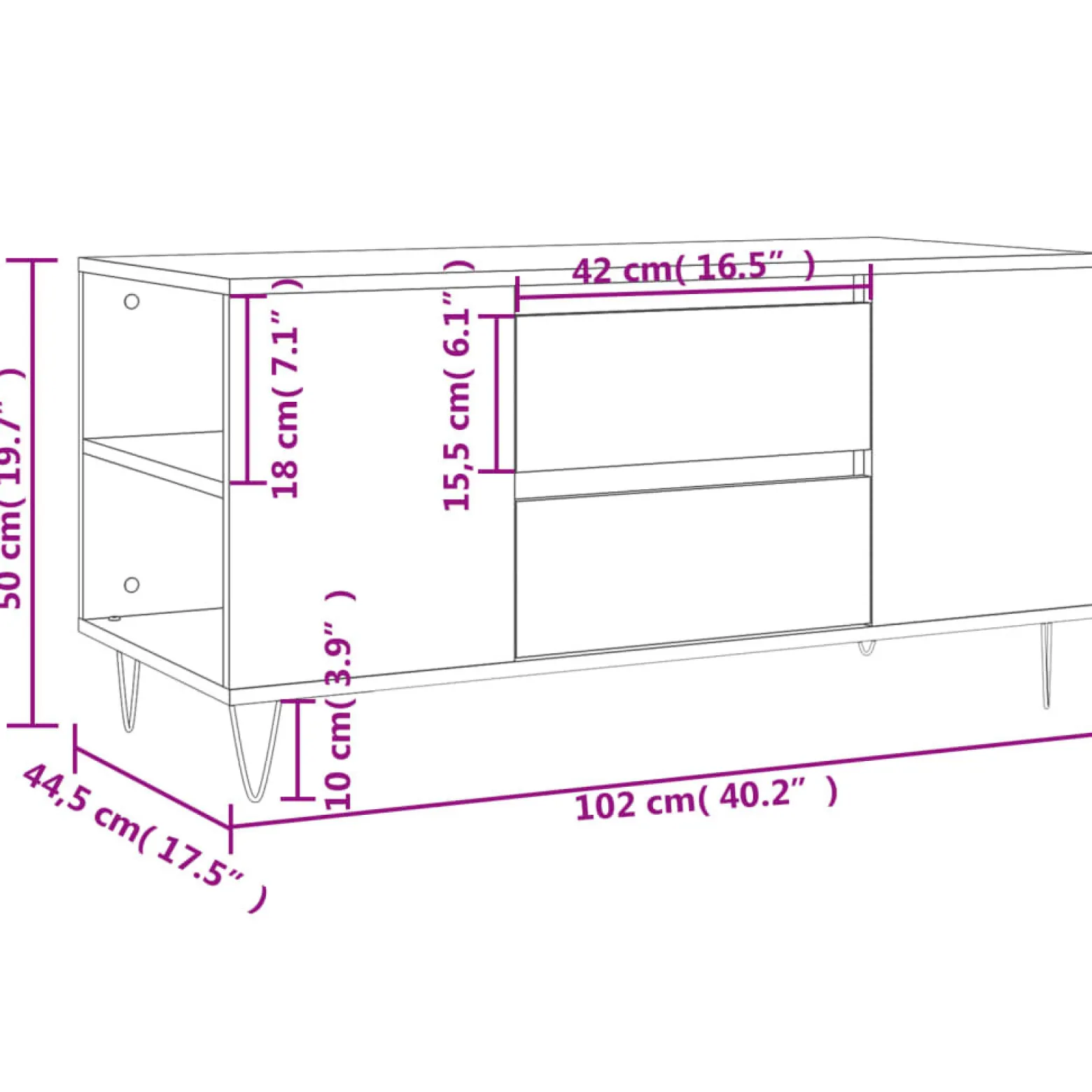 Stolik Kawowy Ława Stół Brązowy 102x44.5x50 Szuflady Przegrody Do Salonu