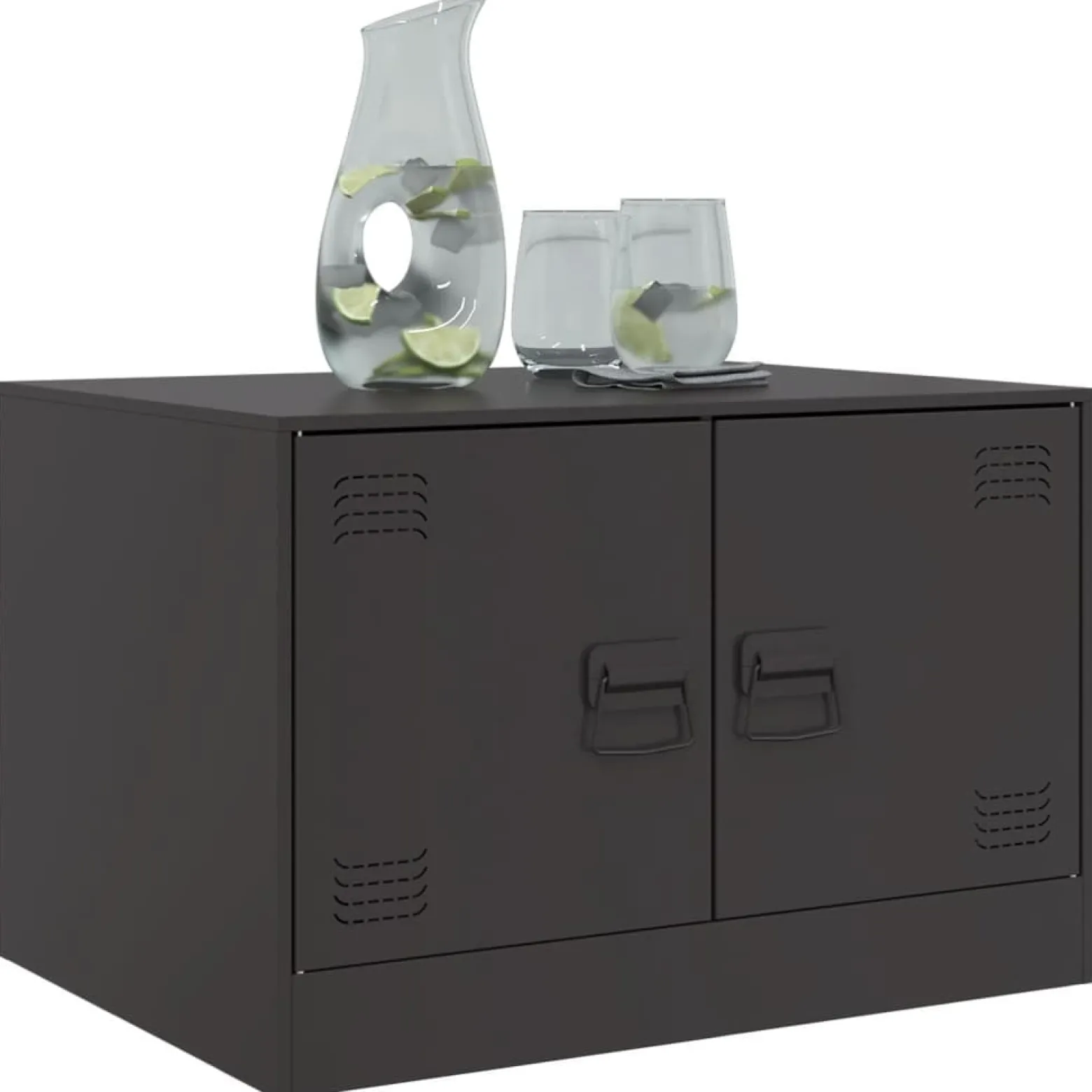 Stolik Kawowy Ława Stół Czarny Metalowy 67x50x44 Drzwiczki Do Salonu