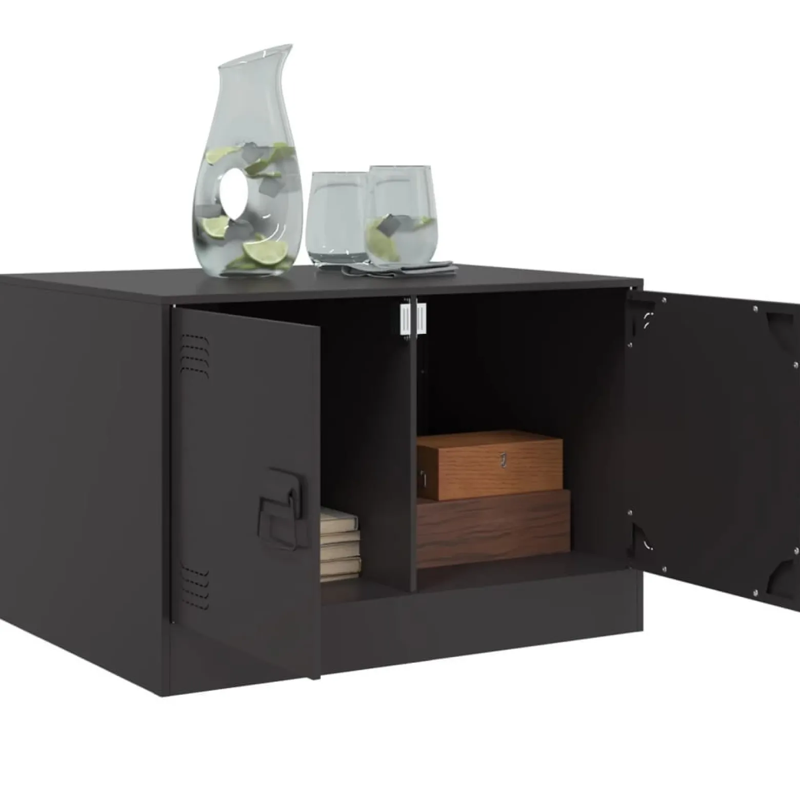 Stolik Kawowy Ława Stół Czarny Metalowy 67x50x44 Drzwiczki Do Salonu