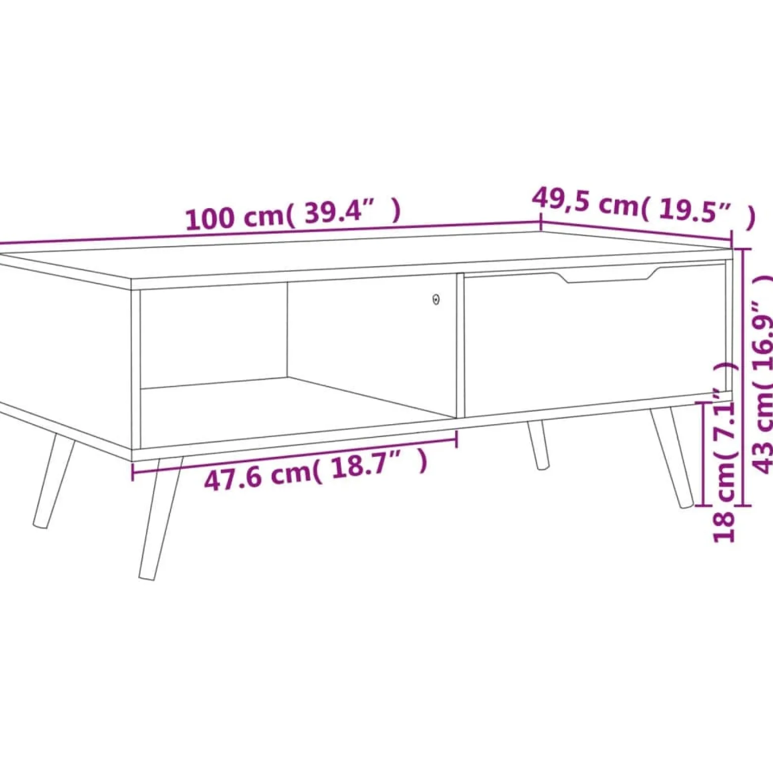 Stolik Kawowy Ława Stół Czarny Połysk 100x49.5x43 Do Salonu Do Pokoju