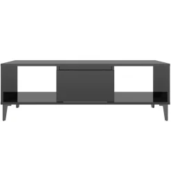 Stolik Kawowy Ława Stół Czarny Połysk 103.5x60x35 Półka Drzwiczki