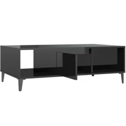 Stolik Kawowy Ława Stół Czarny Połysk 103.5x60x35 Półka Drzwiczki
