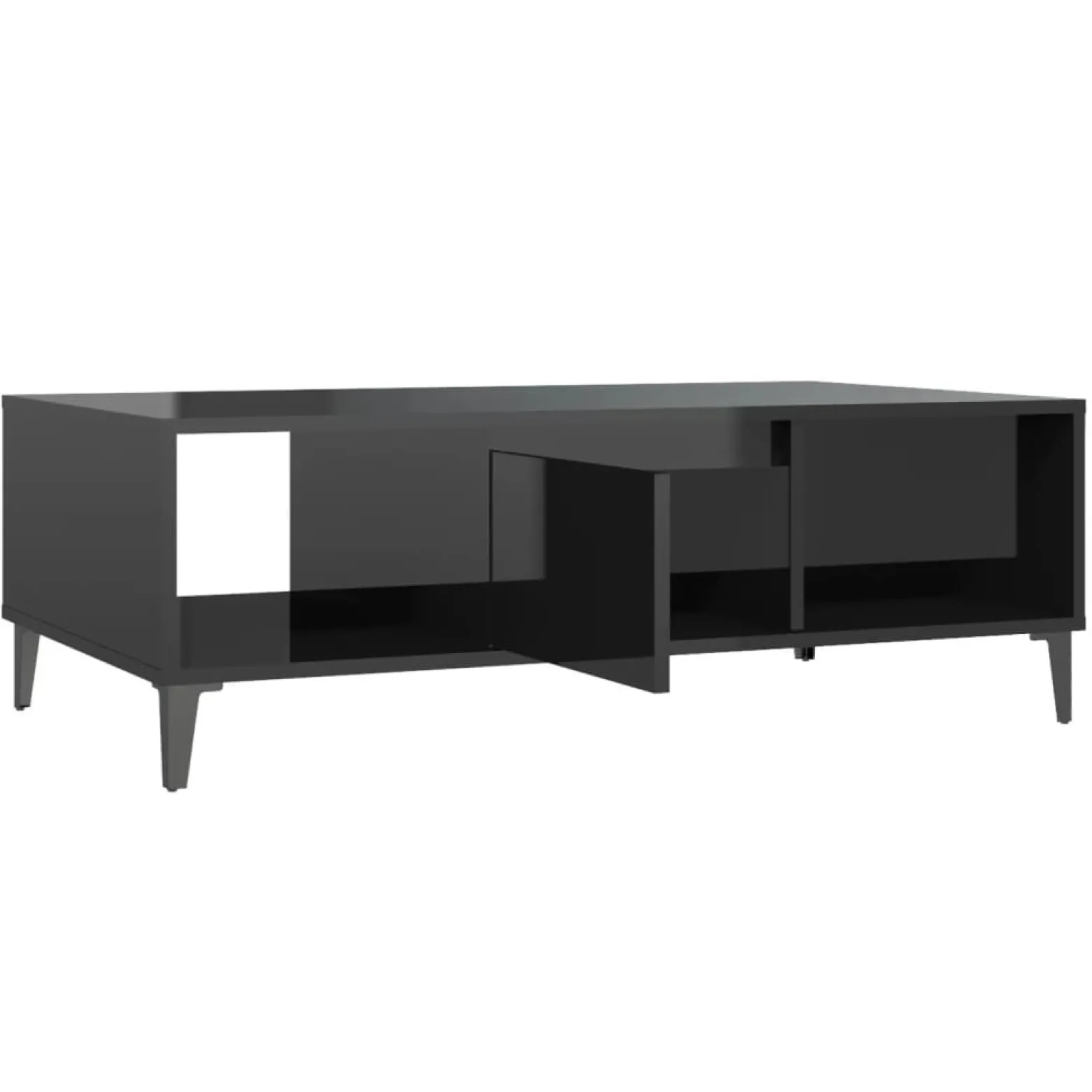 Stolik Kawowy Ława Stół Czarny Połysk 103.5x60x35 Półka Drzwiczki