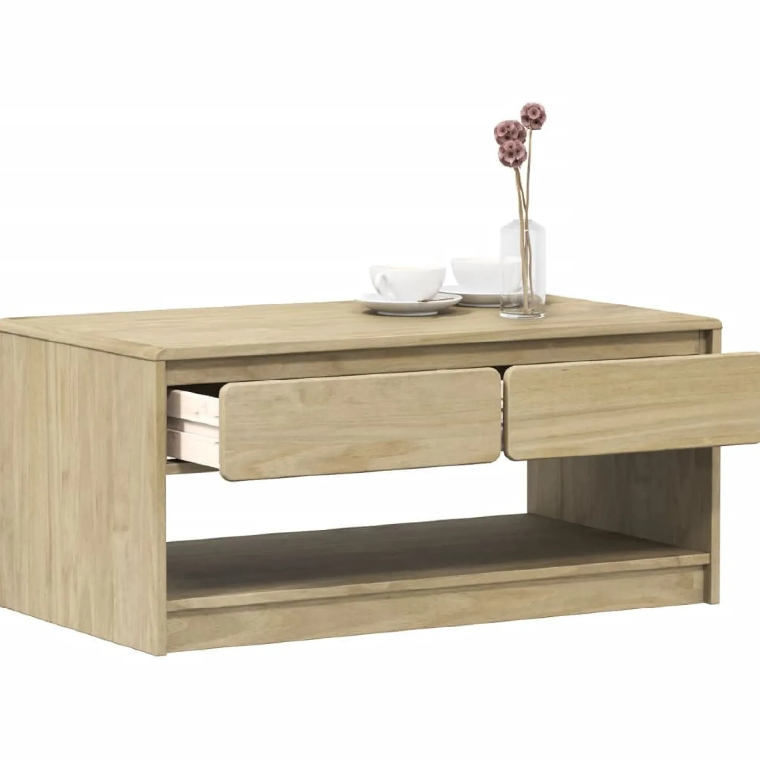 Stolik Kawowy Ława Stół Dębowy Drewniany 99x55x45 Szuflady Półka Do Salonu