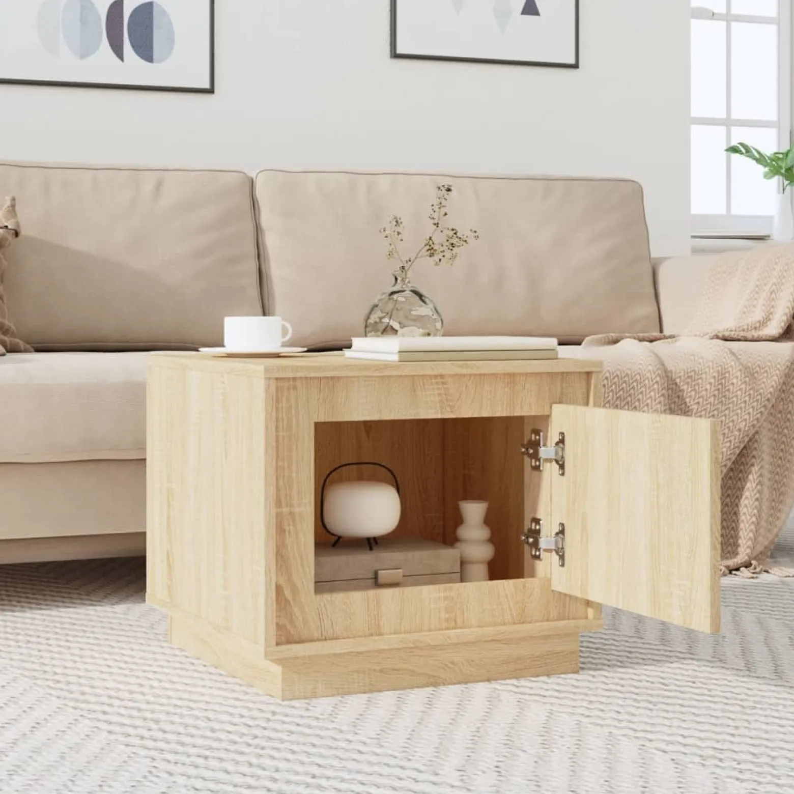 Stolik Kawowy Ława Stół Dąb Sonoma 51x50x44 Drzwiczki Do Salonu Do Pokoju