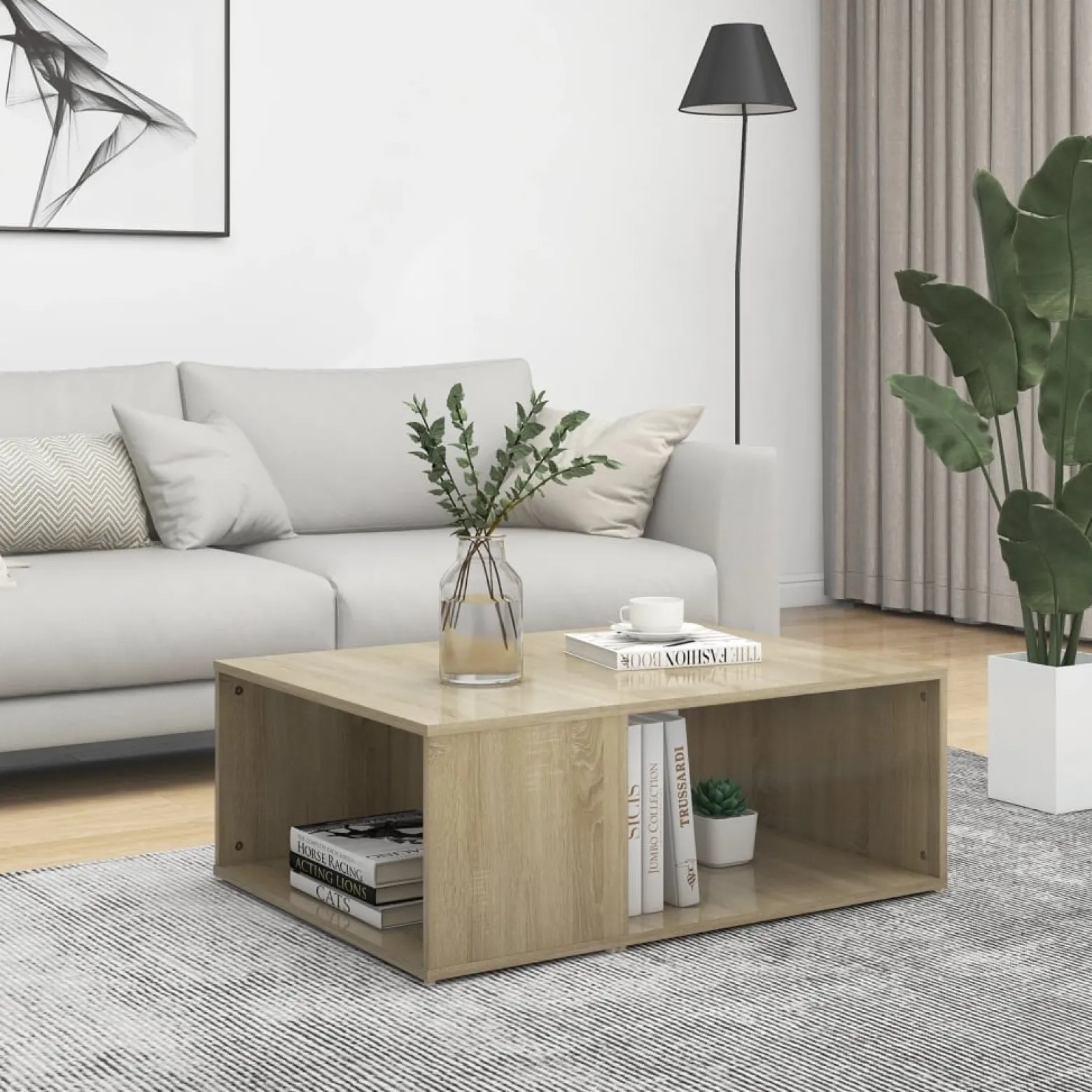 Stolik Kawowy Ława Stół Dąb Sonoma 90x67x33 Półka Do Salonu Do Pokoju