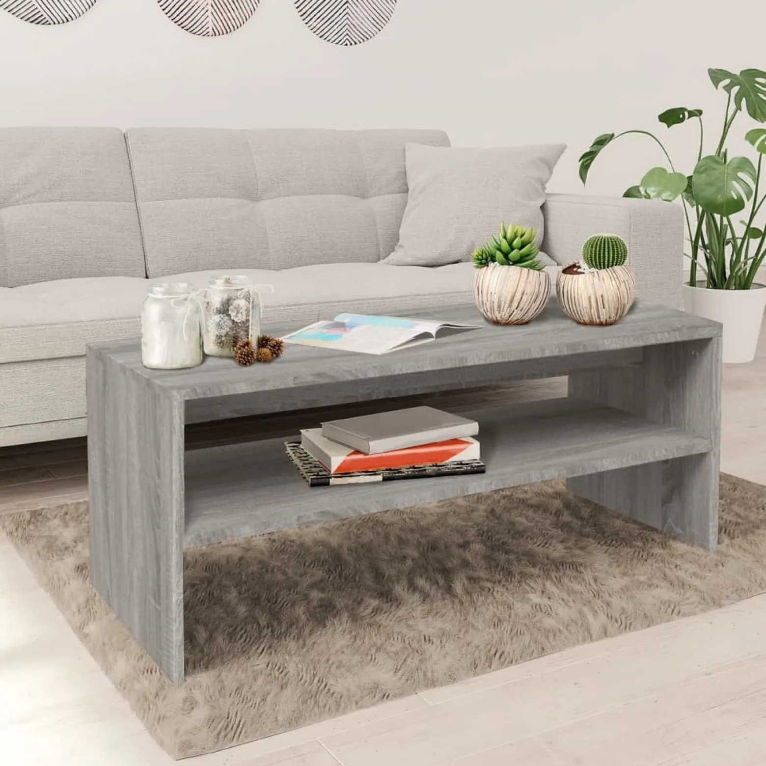 Stolik Kawowy Ława Stół Szary 100x40x40 Półka Do Salonu Do Pokoju