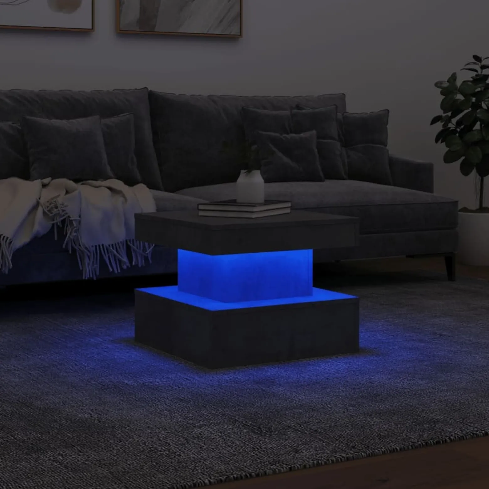 Stolik Kawowy Ława Stół Szary 50x50x40 Podświetlenie Led Do Salonu