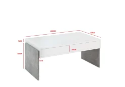 Stolik kawowy biały, dekor betonu 100x60 cm ZHARA stoliczek z półką