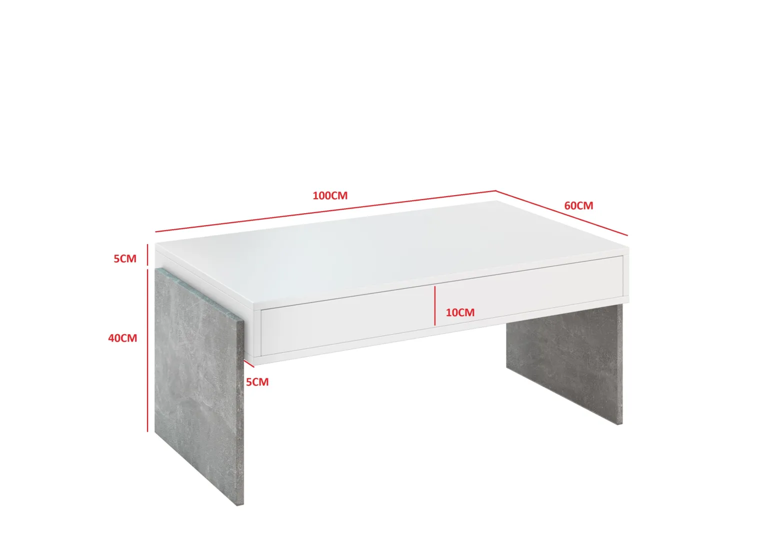 Stolik kawowy biały, dekor betonu 100x60 cm ZHARA stoliczek z półką