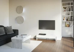 Stolik kawowy biały, dekor betonu 100x60 cm ZHARA stoliczek z półką