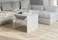 Stolik kawowy biały połysk 60x60 TUFFLE kwadratowy stoliczek z półką