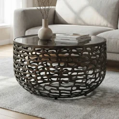 Stolik kawowy 60cm Alu Szkło Stolik do salonu Okrągły Metalowy Pomocniczy