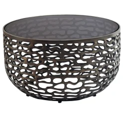 Stolik kawowy 60cm Alu Szkło Stolik do salonu Okrągły Metalowy Pomocniczy