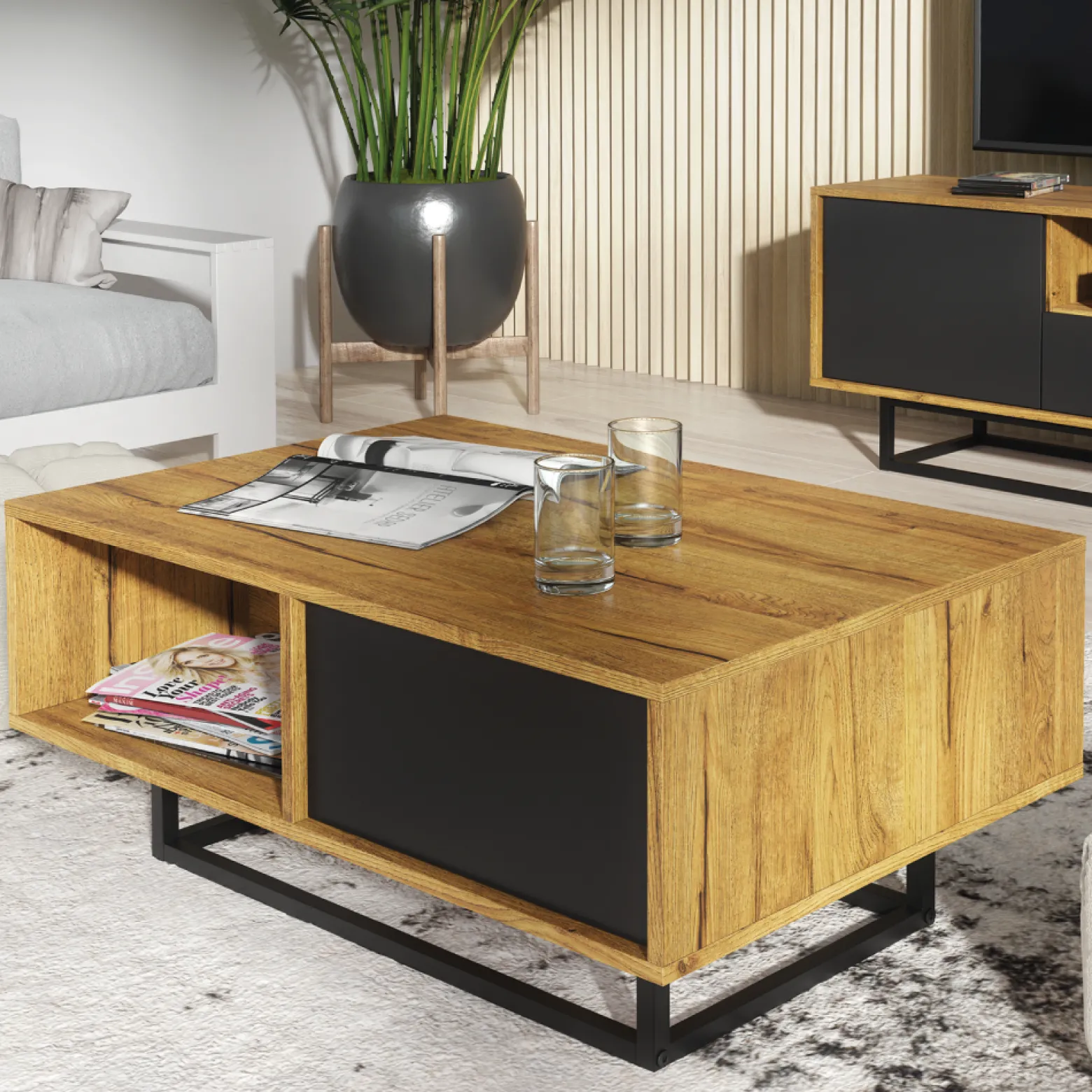 Stolik Kawowy 90cm Loft ONE FURNITURE - Laminat Dębowy