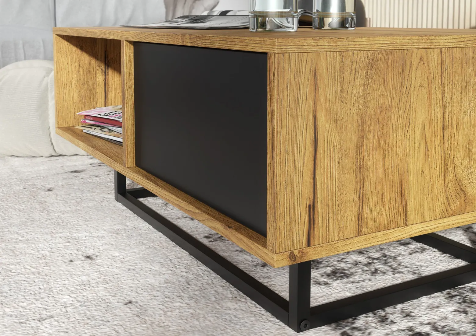 Stolik Kawowy 90cm Loft ONE FURNITURE - Laminat Dębowy